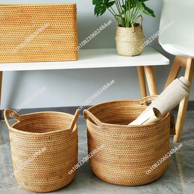 Unique Large Portable Rattan Basket Strong Hand-woven Natural Rattan Storage Laundry Baskets