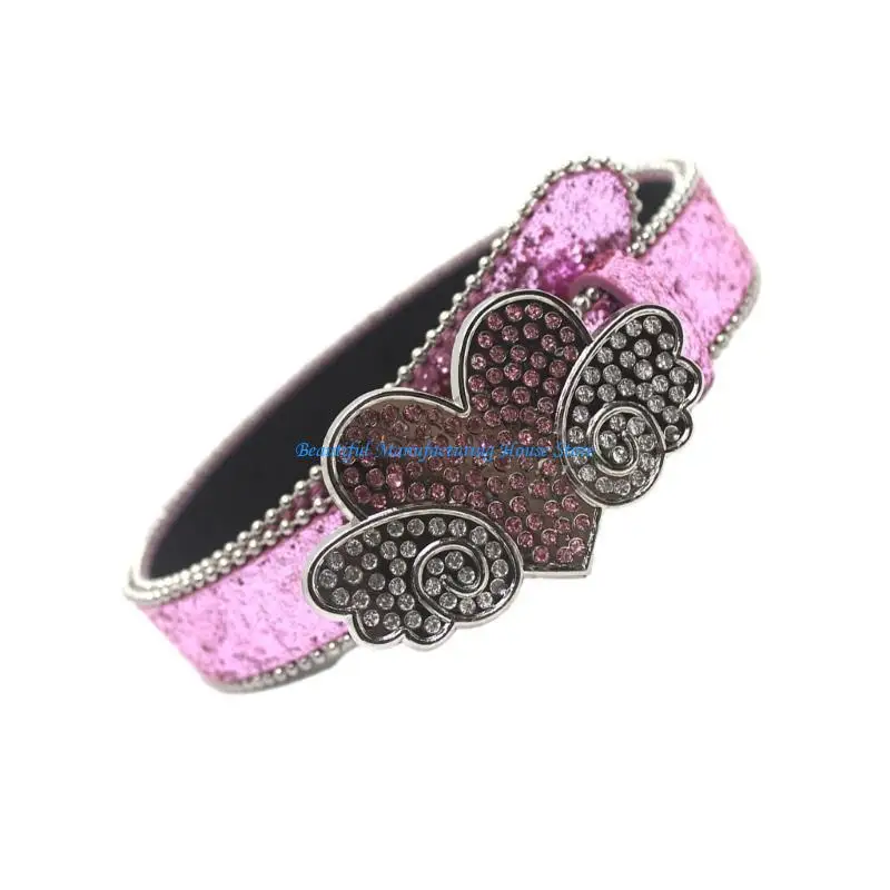 E56A حزام جلدي لامع للنساء حزام خصر بأحجار الراين حزام جينز عتيق حزام انتظار #4