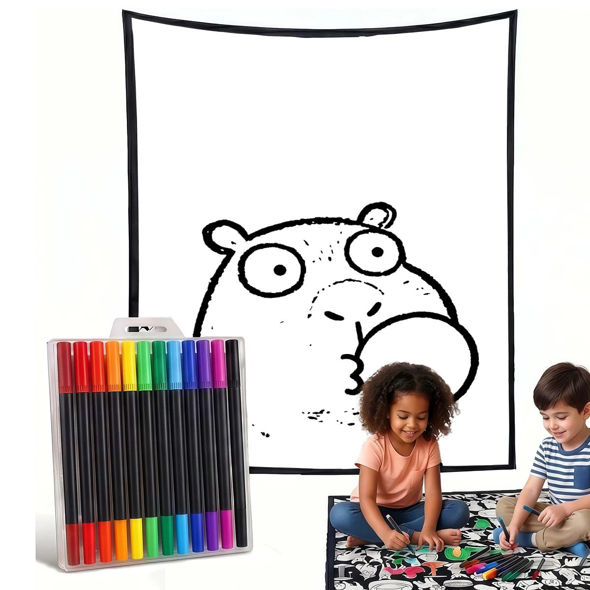 Brown Capybara Apple Hat DIY Cozy Coloring Blankets -24 Markers, Cozy Velvet Ideal For Daily Use Home Decor And Kids Spaces