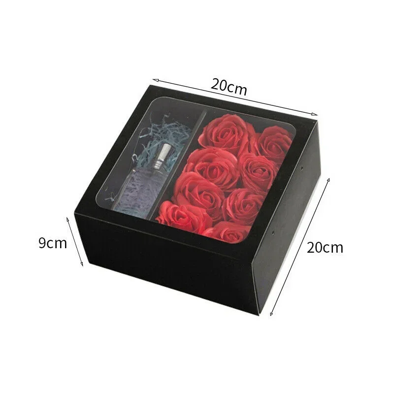 Square Gift Box with Handle Transparent PVC Window Rose Candy Dessert Valentine\'s Day Memorial Day Gift Packaging Box Pink/Black