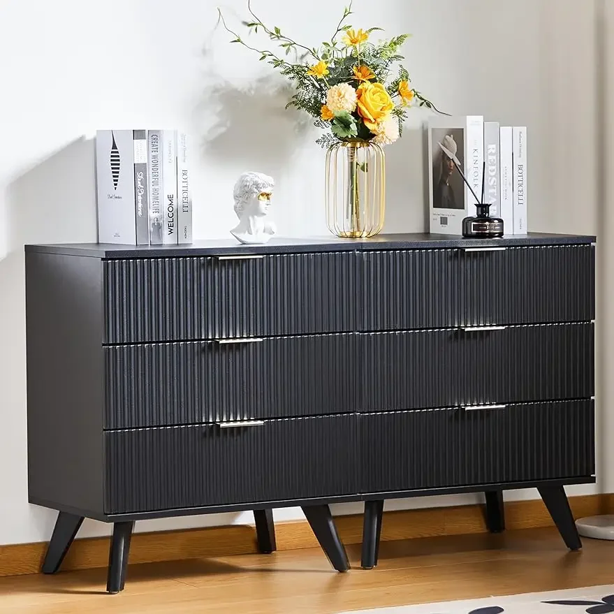 3/4/6/8 Drawer Dresser with Waveform Panel, Modern Closet Dressers Chest of Drawers, Wood Storage Dresser Chest of Drawers