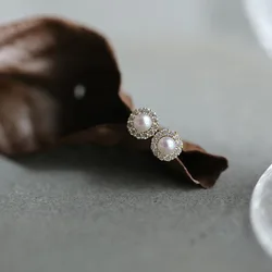 S925 Sterling Silver Exquisite Round Zircon Surrounds Pearl Earrings Gentle Women High Quality Jewelry Gift Daily Occasion