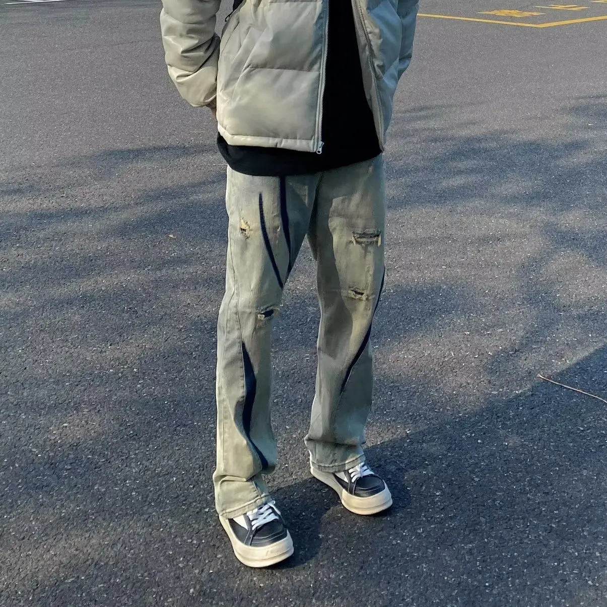 

Spring Autumn Large Size 300 Pou Color Blo Korean Sle INS High Street Patchwork Men's Jeans Trendy Brand Long Loose Pants