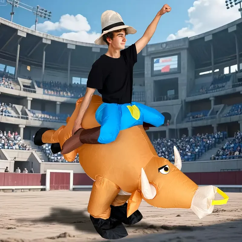 

Riding bull inflatable suit suit party game Halloween cosplay funny costume props Western cowboy cosplay (dark brown)