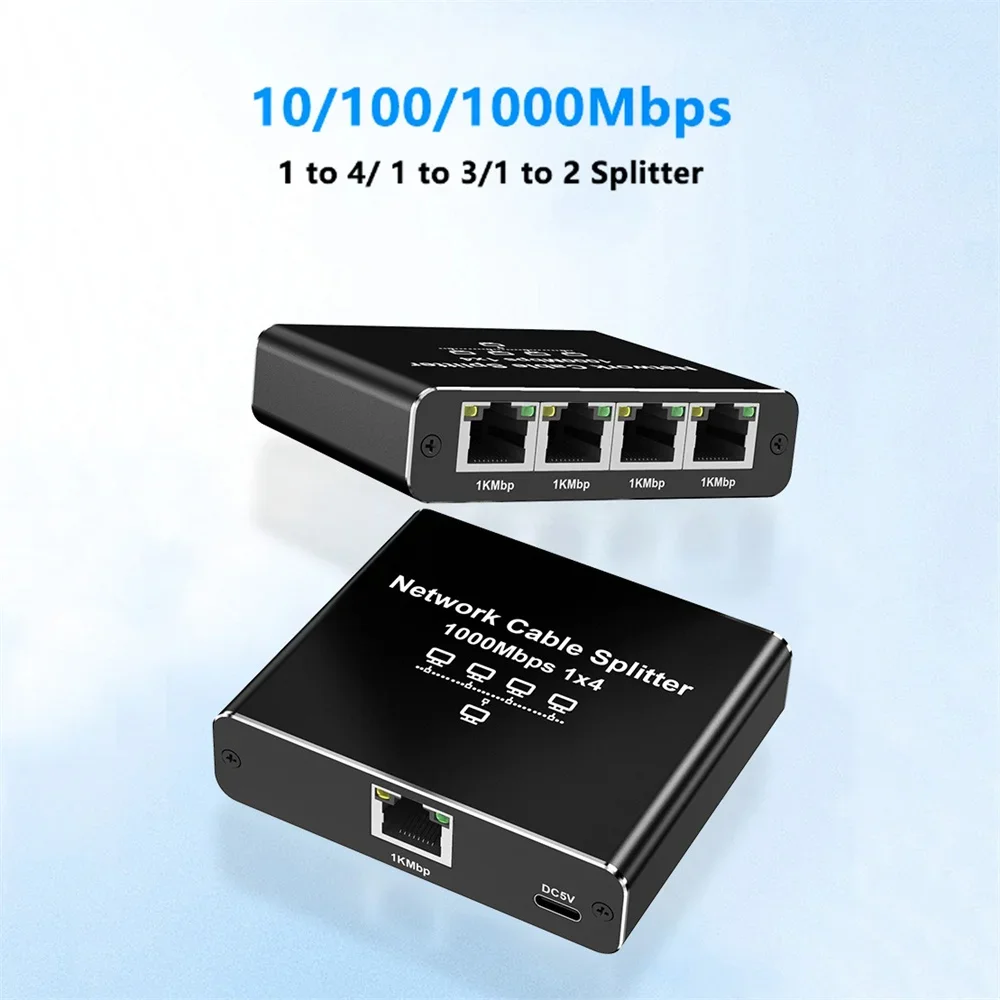 Switch Ethernet GNUADZ: Sdoppiatore 1 A 2 Gigabit, Alluminio, Con Cavo USB-C, Perfetto Per Casa E Ufficio