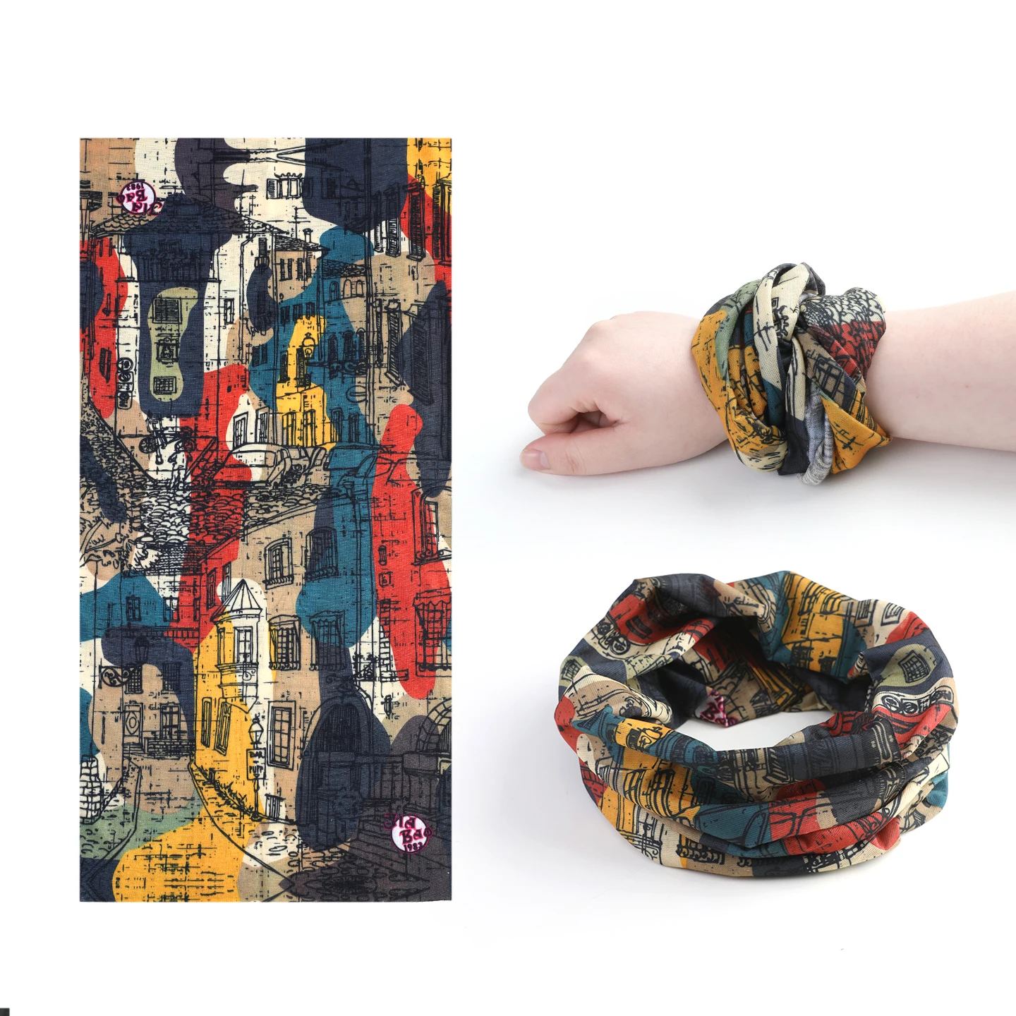 قناع أنيق متعدد الألوان للرقبة بطباعة المدينة مثالي للأنشطة الخارجية والرياضة والمشي لمسافات طويلة وواقي من الشمس وقناع وجه قاطرة قابل للتنفس