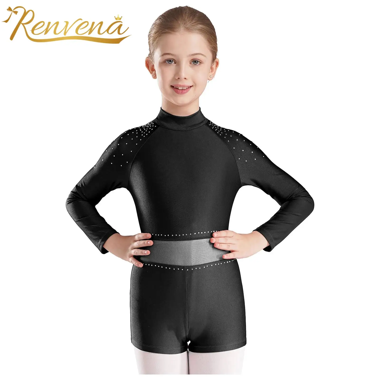 Kids Girls Figure Skating Ballet Leotard Gymnastics Unitards Children Long Sleeve Jumpsuit Teens Cut Out Back Dance Bodysuit