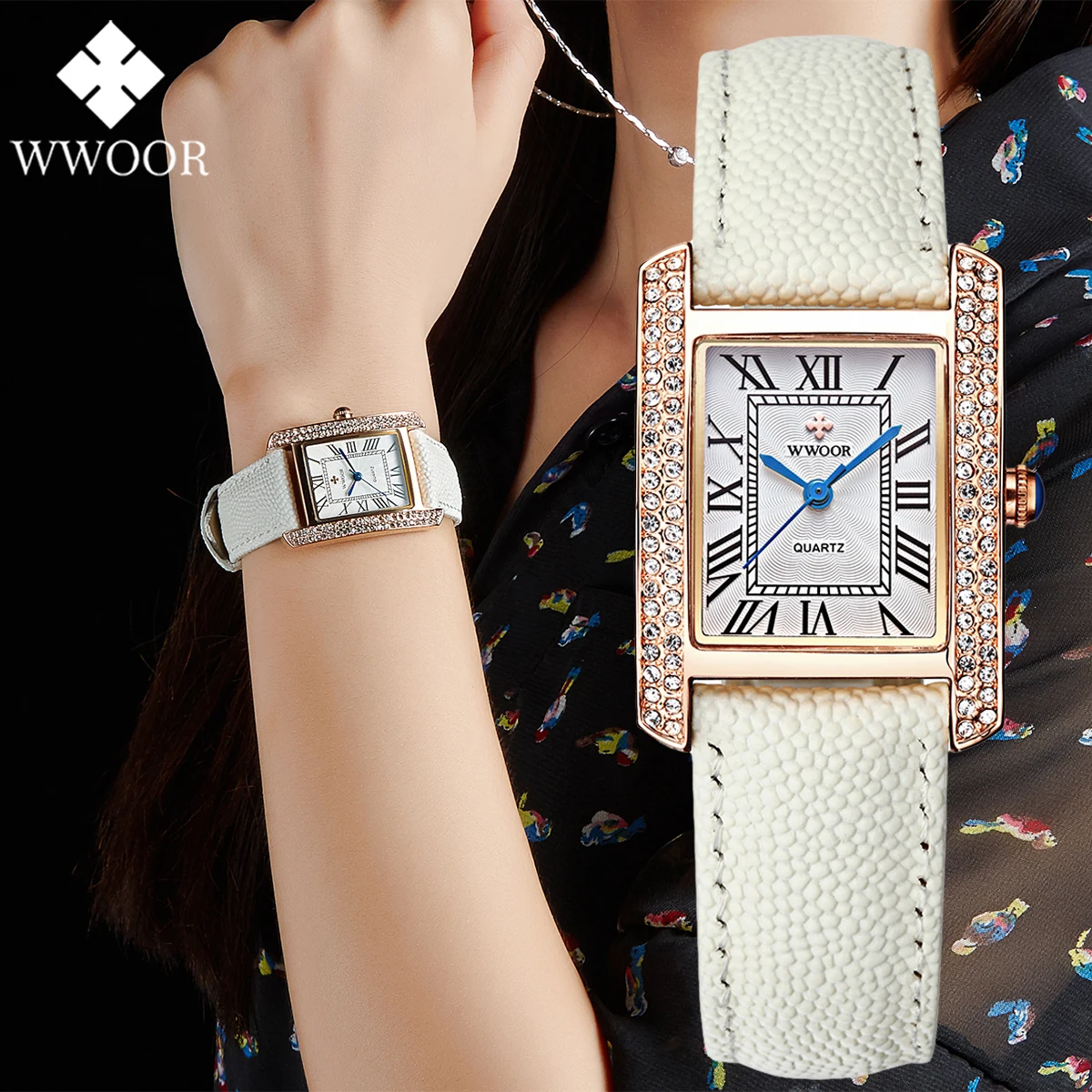 Watch For Women WWOOR Elegant Women's Watches Luxury Diamond Ladies Watch Waterproof Leather Quartz Wristwatch Relogio Feminino