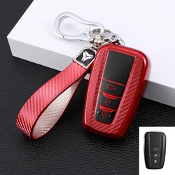 Carbon Fiber Car Key Case Full Cover Shell for Toyota Prius Camry Corolla CHR C-HR RAV4 Land Cruiser Prado Keychain Accessories