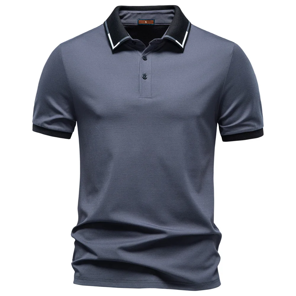 

Spring/Summer jacquard lapel polo shirt for camping and leisure, high-quality plain-colored short-sleeved T-shirt for men