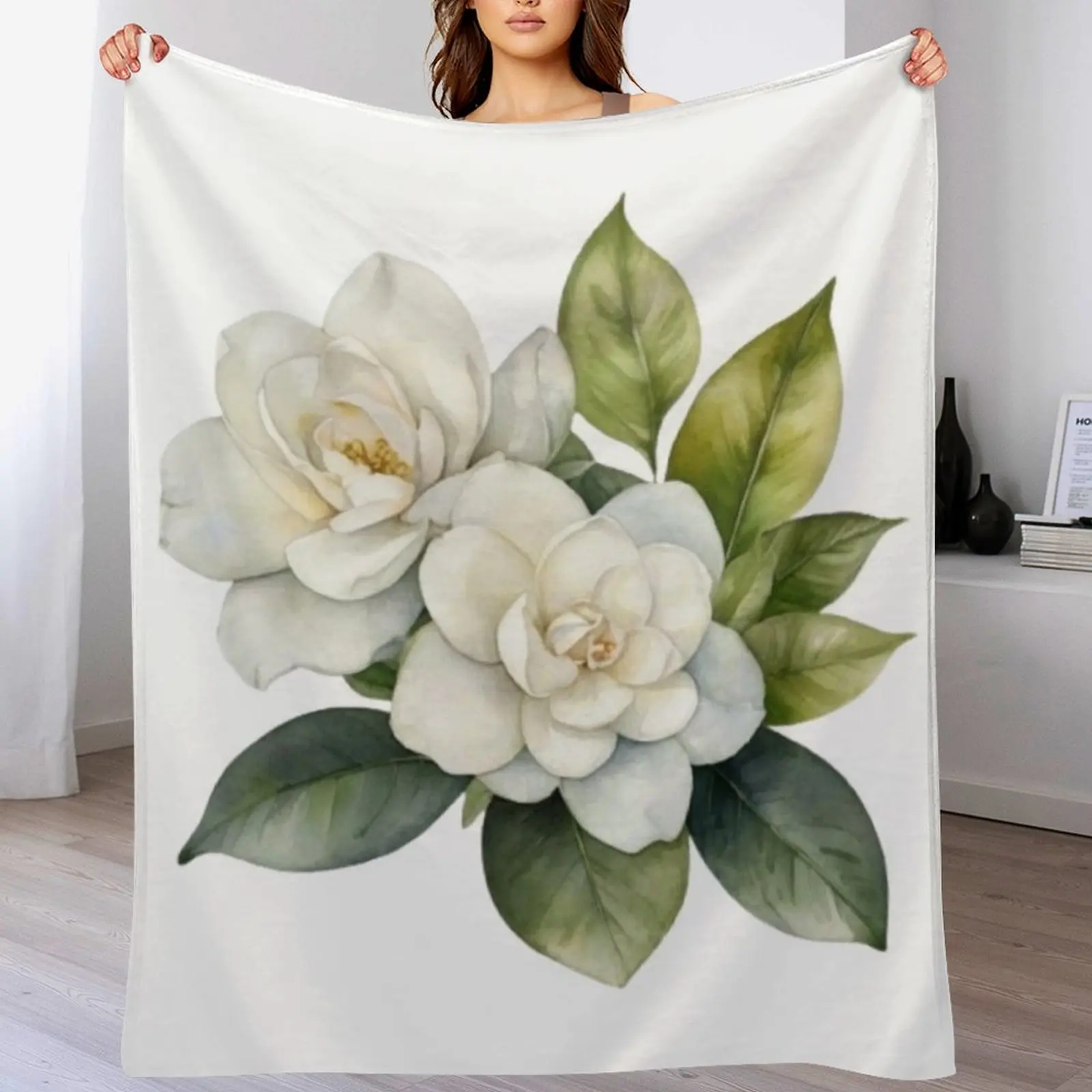 

Gardenia Watercolour Throw Blanket Winter beds Luxury Blankets Sofas Of Decoration valentine gift ideas Blankets