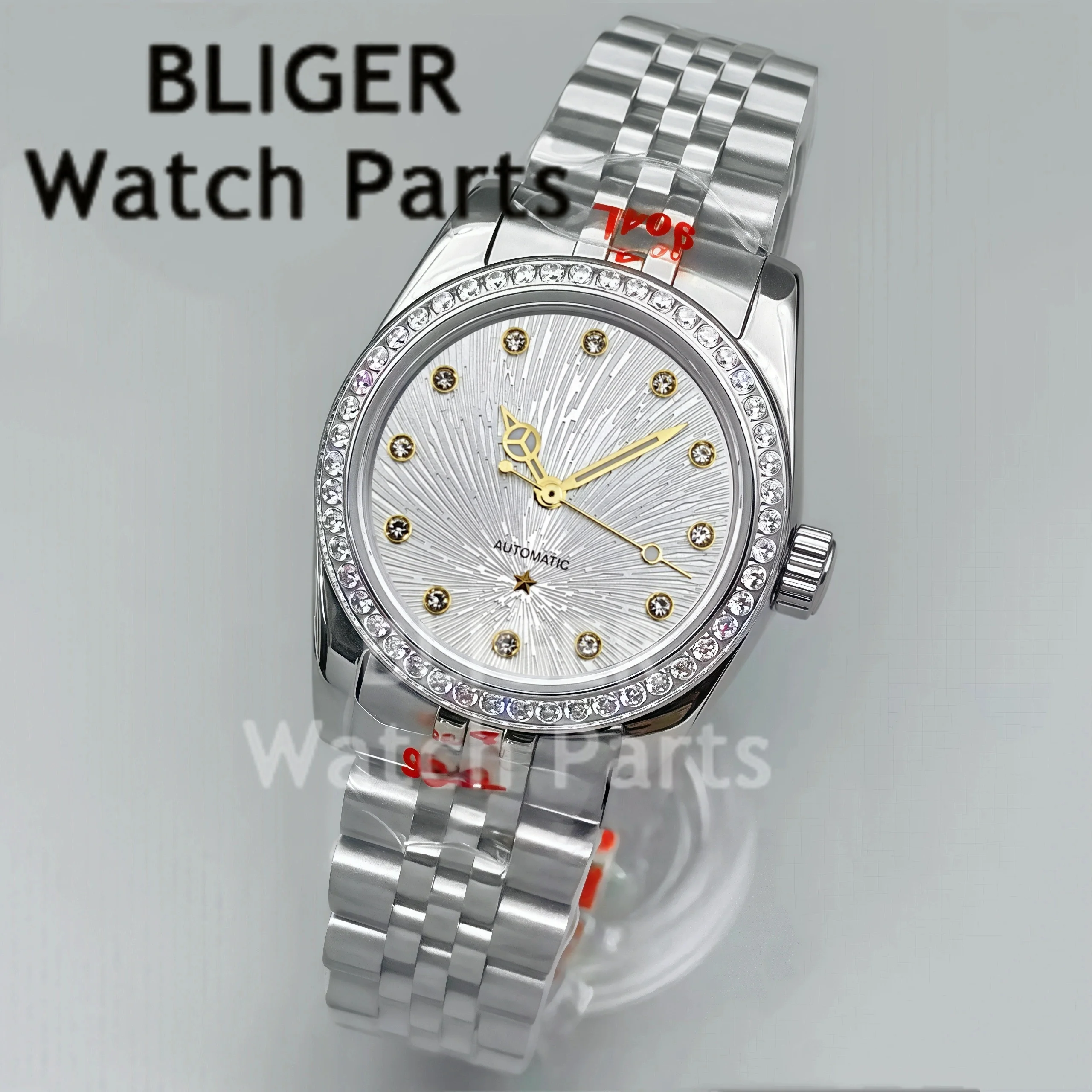 BLIGER 31mm Lady's Mechanical Diving Silver Wristwatch Dics Flying Dial 10Bar Waterproof Power Storage NH05 Women's Watch