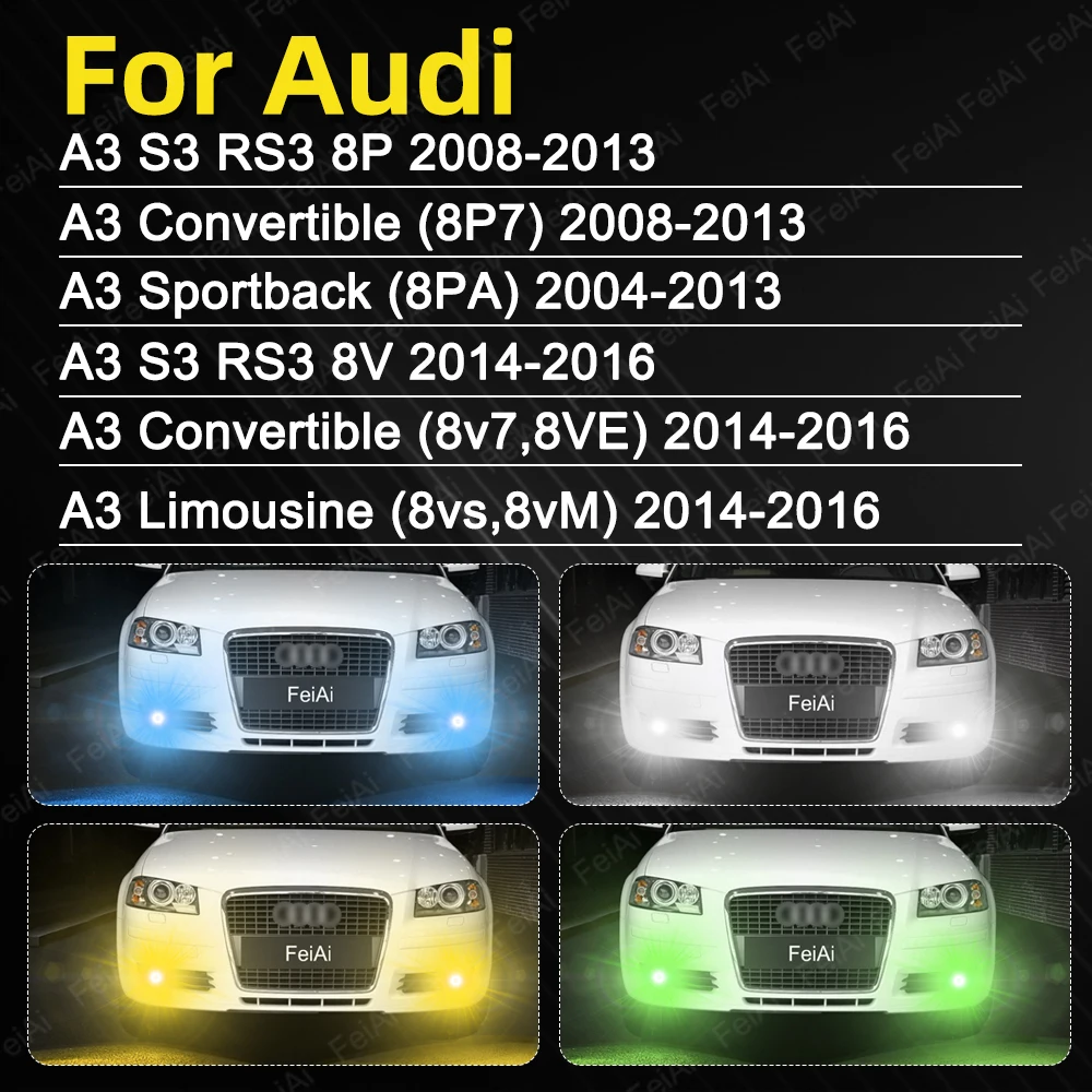 LED Fog Light Bulb For Audi A3 8P 8V S3 RS3 Car Accessories 2008 2009 2010 2011 2012 2013 2014 2015 2016 Yellow White Dual Color