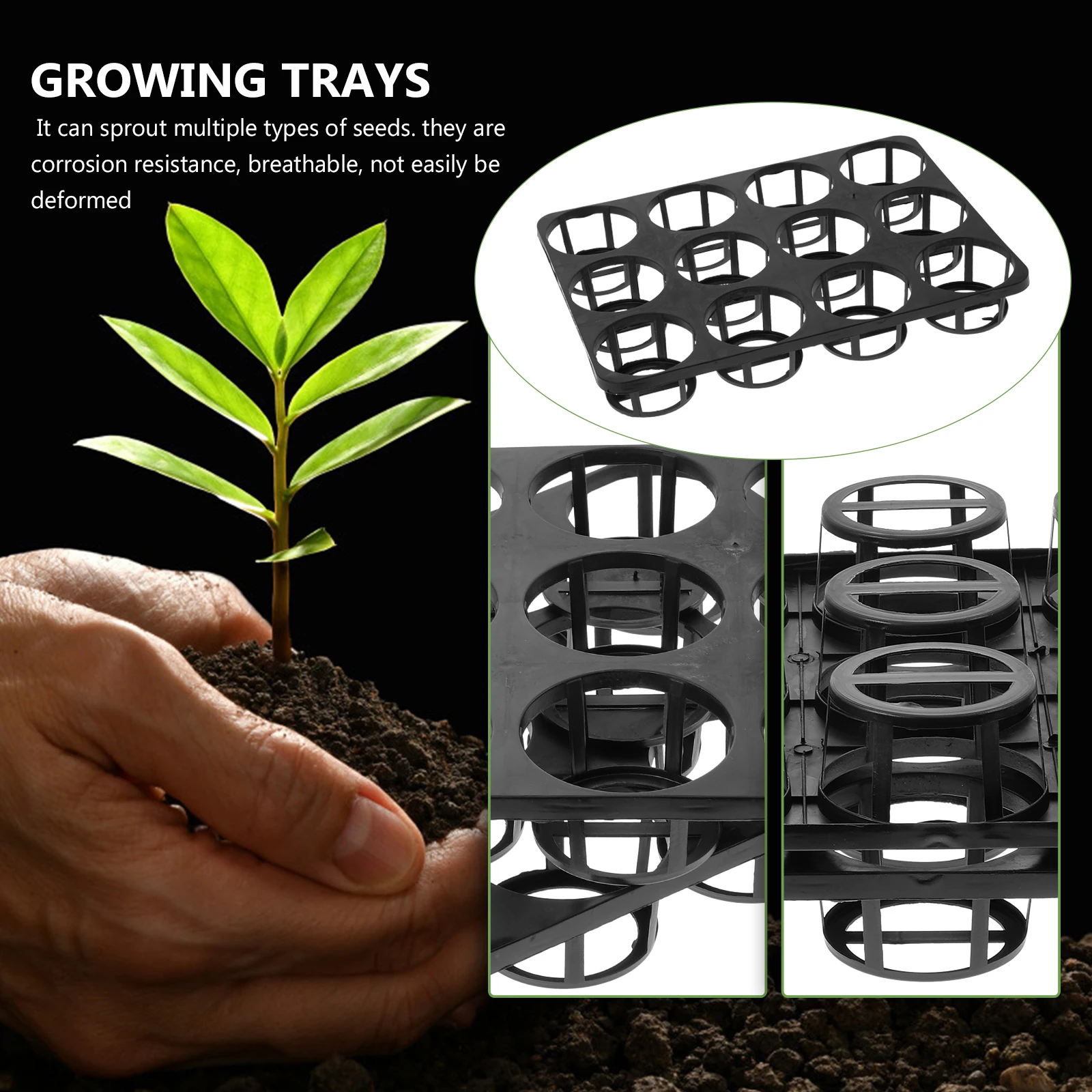 

2pcs Seedling Tray Growing Trays Lightweight Durable Pp Material Bottom Reinforce Design Easy Storage Germination Sprouter Tray