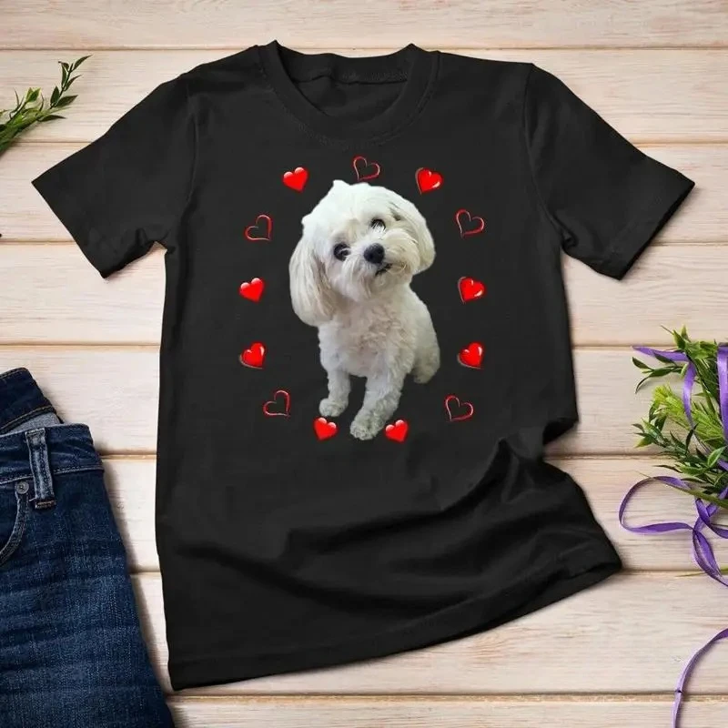 Maltese Dog Lover Puppy Owner Maltipoo Mix Fans Hearts Gift WomenDesign Summer Graphic Versatile Fashion Women High Quality Tee