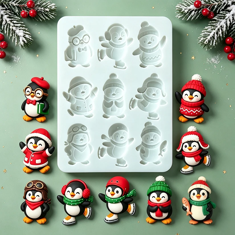 Cute Christmas Penguin Silicone Mold for Sugarcraft Resin Cupcake Baking Fondant Cake Decorating Tools