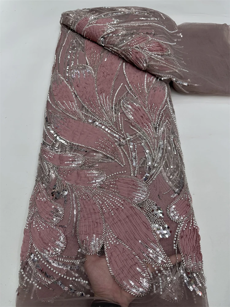

African Lace Fabric Embroidered Nigerian Lace Fabric with Bead Sequins High-quality African French Net Lace Fabric