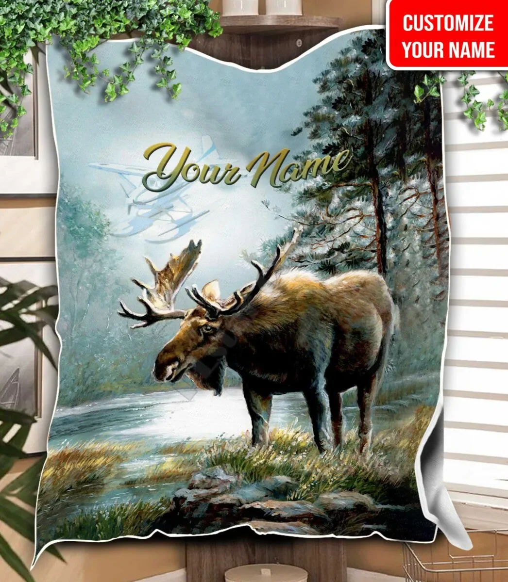 

Hunting Moose Hunter Custom You Name Flannel Blanket 3D Print Kids Adult Soft Bed Cover Sheet Plush Blanket Multipurpose Blanket