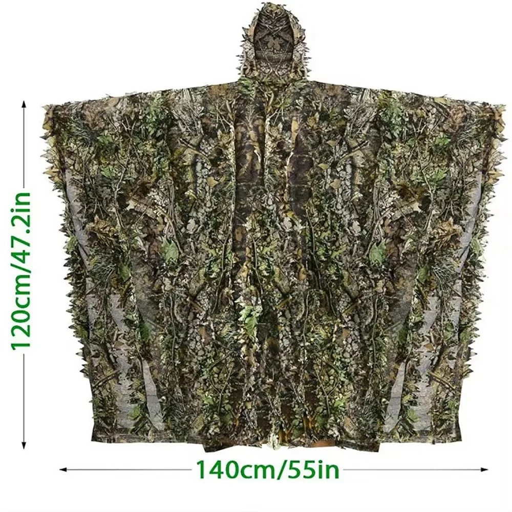 Camouflage Ghillie Poncho 3D Leaves Hunting Cape Camouflage Cloak Stealth Ghillie Suit for Military CS Woodland Hunting view 3