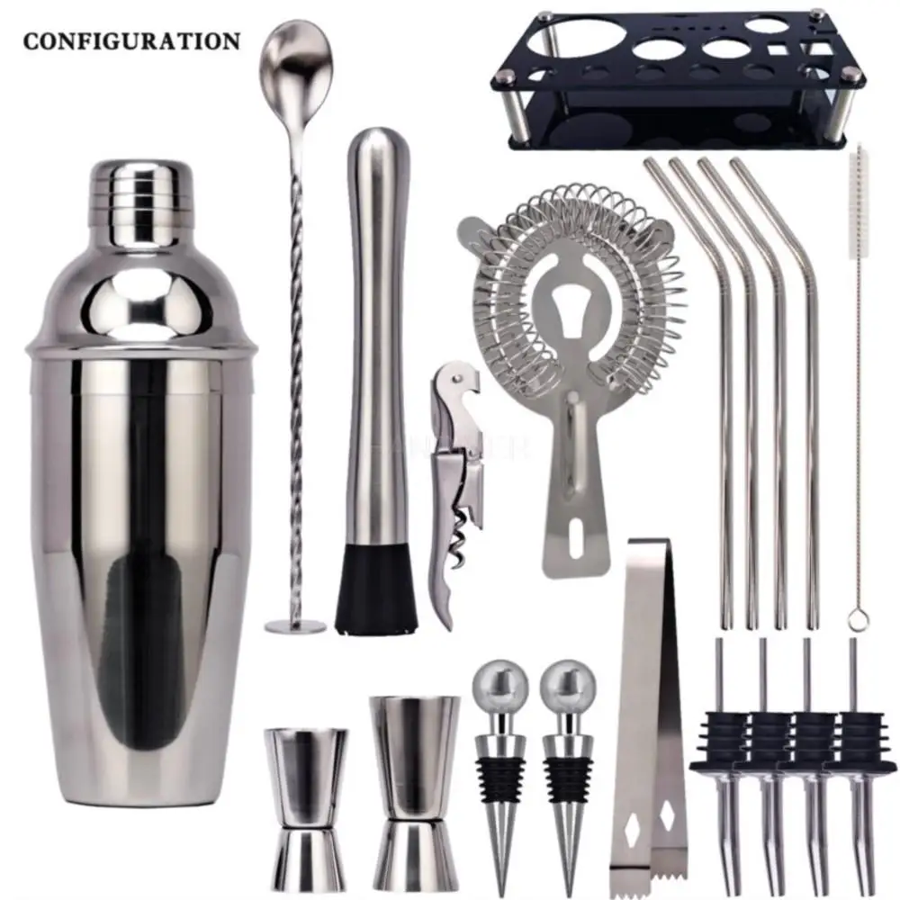 Bartender Kit Cocktail Shaker Set Of Stainless Steel Ice Grain Acrylic Stand For Mixed Drinks Martini Bar Tools