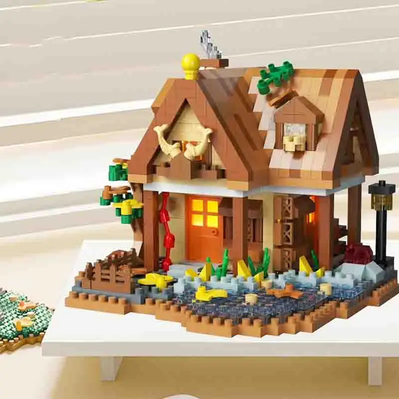 Kreative Street View Gebäude Modell Bausteine Wald Baum Haus Puzzle Windmühle Baum Haus Dekoration Spielzeug