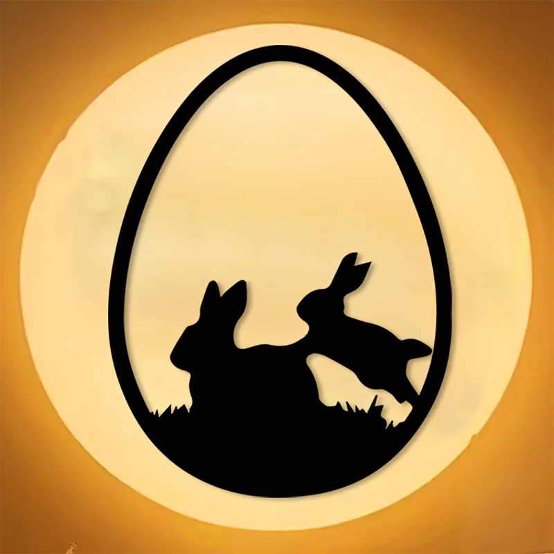 Floral Bunny Egg Shaped Metal Wall Art Hollow Out Rustproof Weatherproof Flat Metal Decor for Indoor Outdoor Home Garden 8x