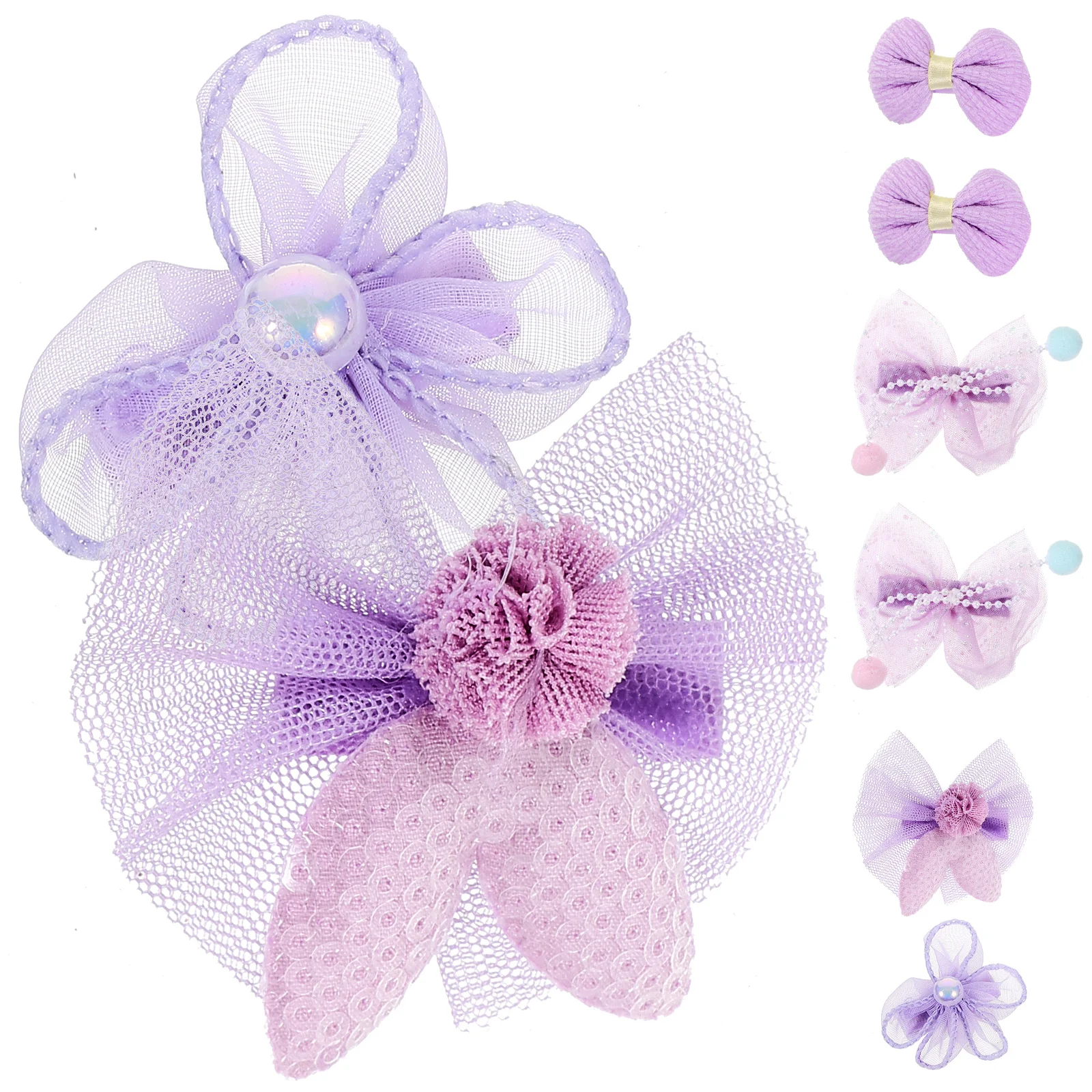 

8 pcs Rabbit Ear Hair Clips Pearl Bow Flower Design for Kids Girls Wedding Party Banquet Birthday Accessories