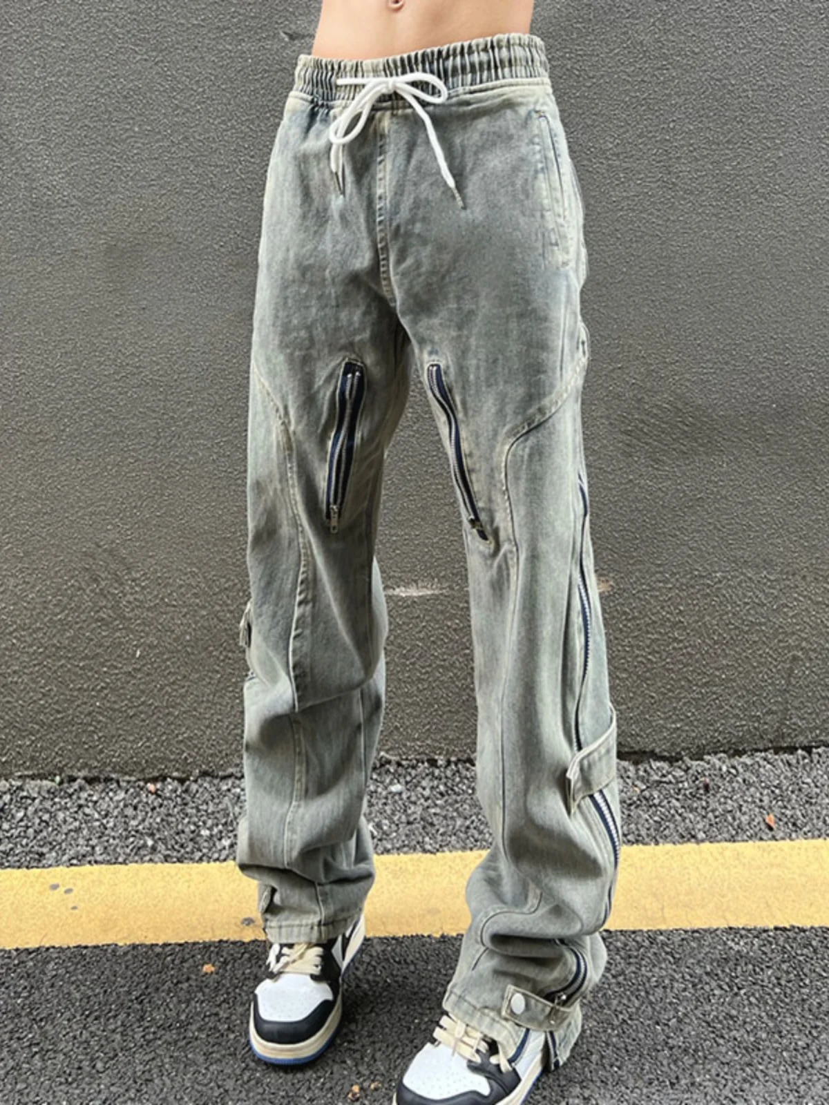 

Американские винтажные джинсы из вельвета с боковой молнией, прямые, зауженные, модные, в стиле хип-хоп, молодежные, длинные брюки