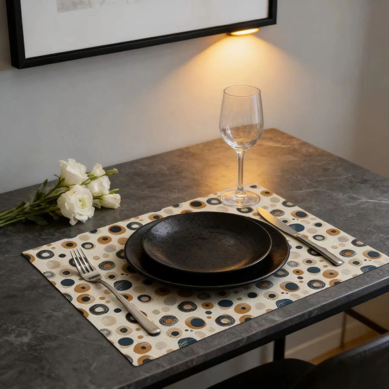 1-Piece Polka Dot Linen Placemat, Non-Slip & Heat-Insulating, Daily Dining & Coffee Table Placemat