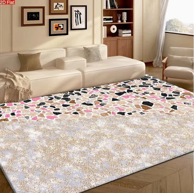 Pink Black Beige Broken Terrazzo Mosaic Texture carpet flooring, Modern Speckled Chip Stone Effect Print Area Rug for Living Room Bedroom Home Interior
