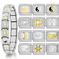 1pc Y2K Mysterious Eye Moon Star Italian Charm Bracelet Stainless Steel  Elastic Link Chain  DIY Making Jewelry Accessories