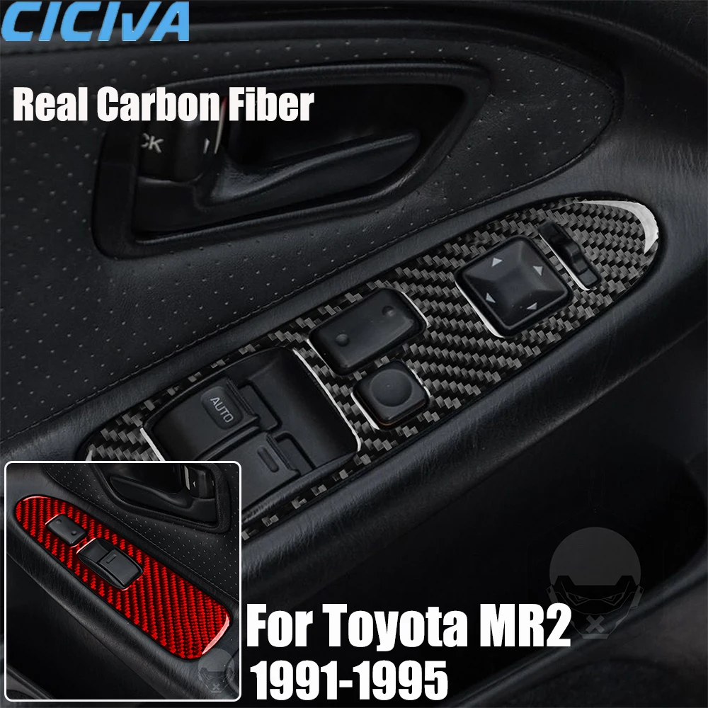 

Real Carbon Fiber Car Accessories Window Lifting Trim Decorative Cover Soft Sticker For Toyota MR2 SW20 1991 1992 1993 1994 1995