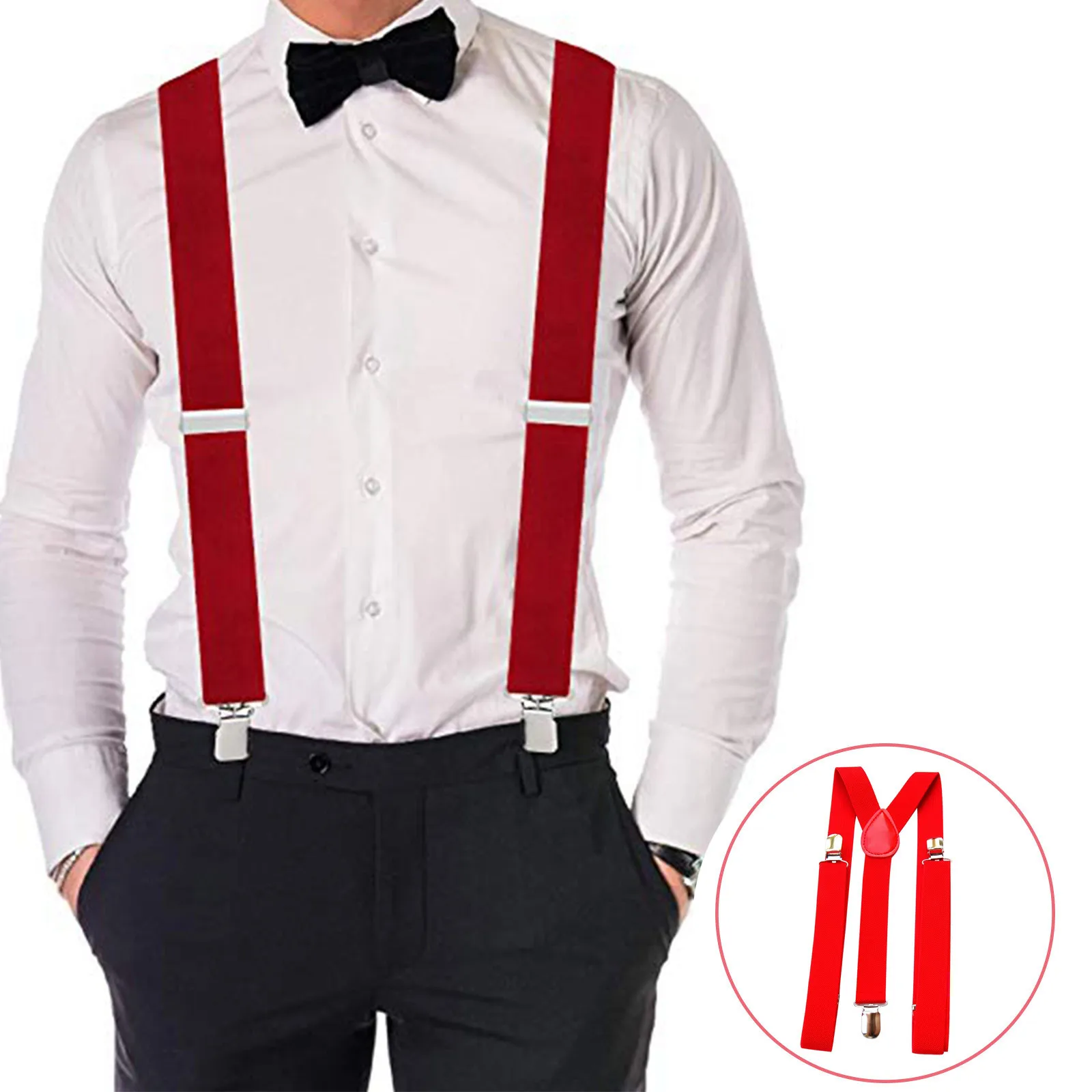Red Adjustable Suspenders Men Bow Tie Set Formal Wear Party Wedding Classic Functional Accessories Style Accessory Small Gifts