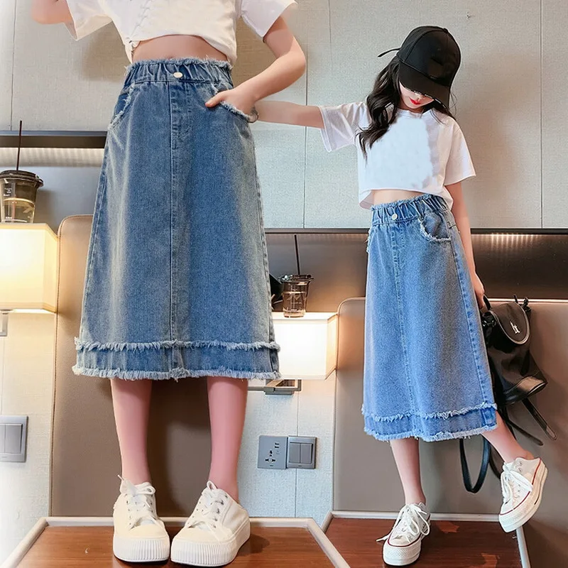 School Girls Denim Skirt Spring Summer New 2023 Casual Skirt for Children Fashion Teenage Kids Skirt 9 13 14 Years