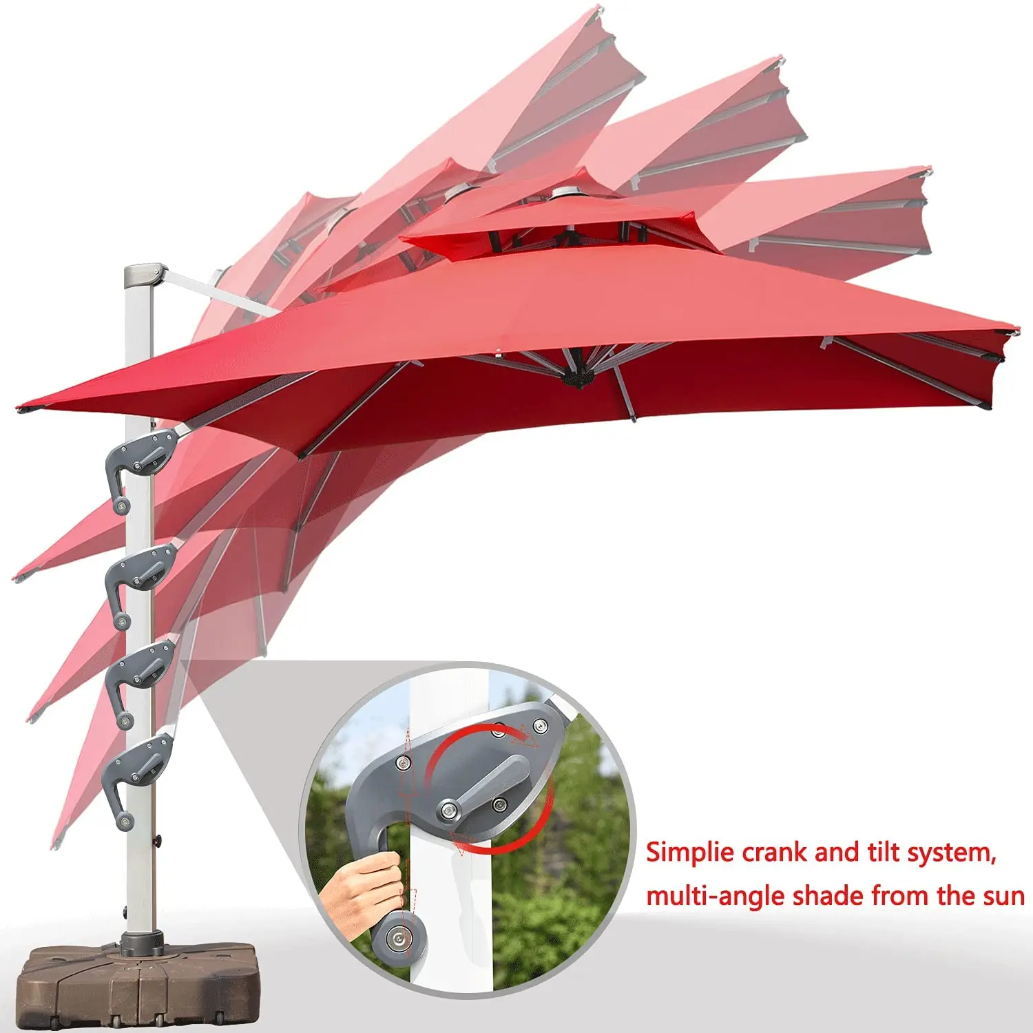 Patio Umbrella Square Cantilever Large Umbrella Windproof Offset Umbrella Heavy Duty Hanging Umbrella 360 rotation