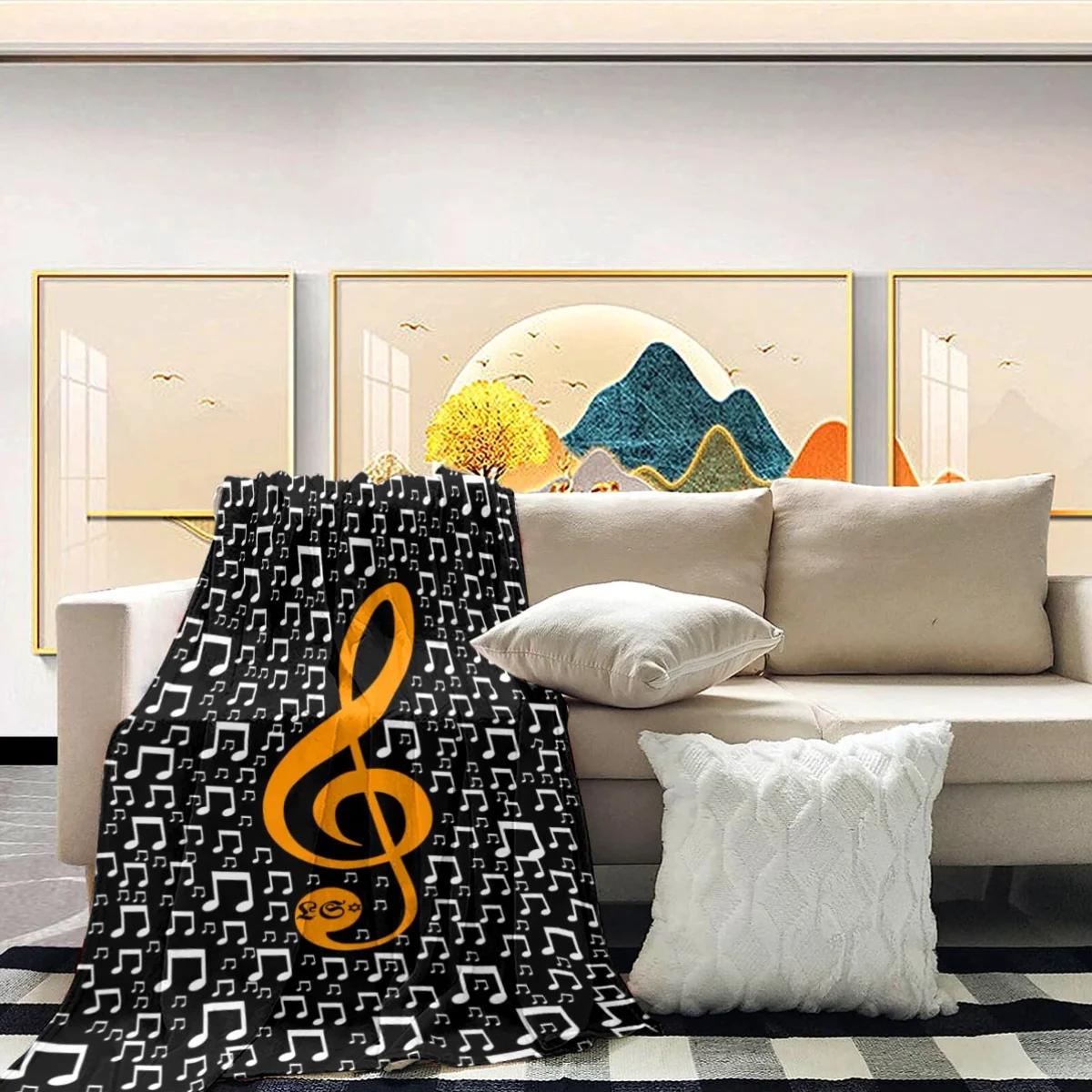 Music Notes Treble Clef Blanket Throw Fleece King Size Black Musician Gift Cozy Decor Winter Bedding 150x200cm