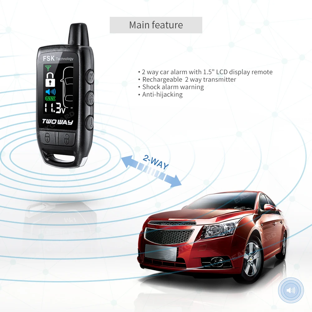 EASYGUARD EC206 Two Way Car Alarm System with LCD Pager Display & Shock Sensor Vibration Warning