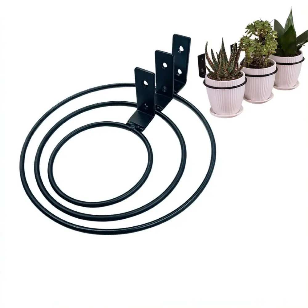 Space Saving Metal Hanging Planter Ring Wall Mount Holder For Indoor Outdoor Garden Balcony Home Flower Decor Black
