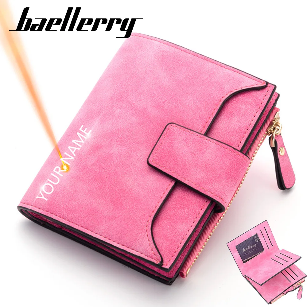 

Baellerry New Fashion Women Short Wallets Name Customized Card Holder Zipper Woman Purse Coin Pocket Photo Holder Women's Wallet