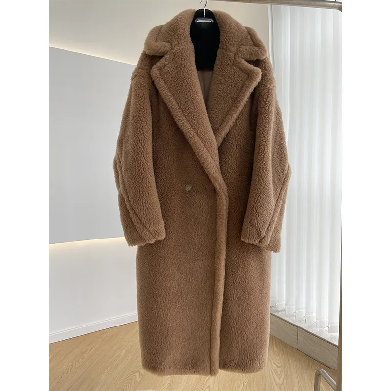 New Max Teddy Bear Winter Jacket Real Fur Women Silhouette Teddy Grain Alpaca Sheared Coat Women's Coats