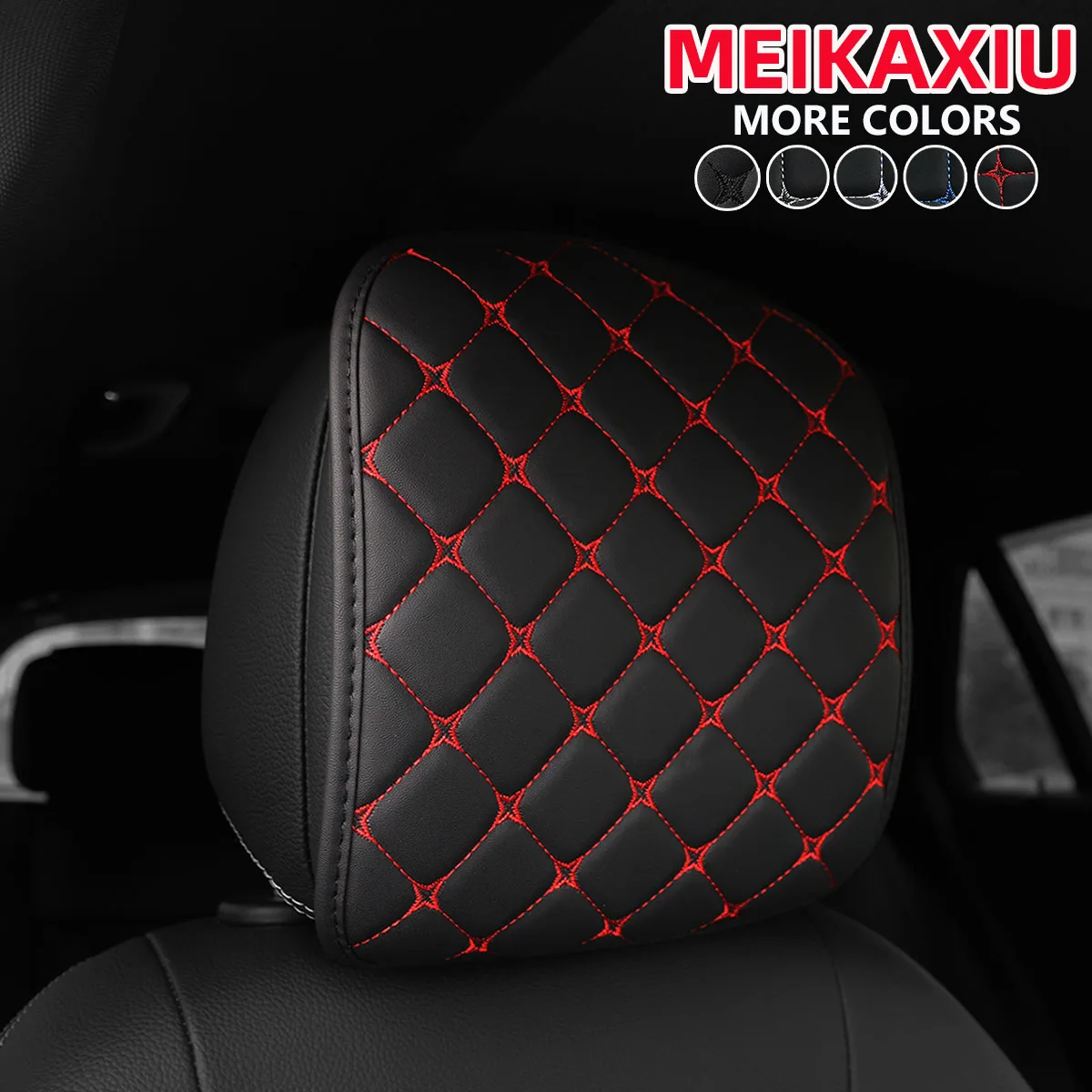 PU Leather Embroidered Car Headrest Cover Single Or Double Piece Comfortable Interior Accessory Head Pillow Cover for Vehicle