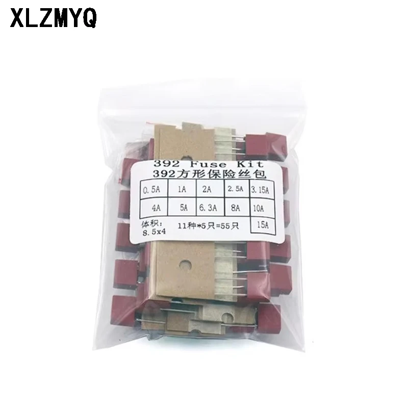 55PCS/Set 392 Square Plastic Fuse Assortment Kit 0.5A 1A 2A 2.5A 3.15A 4A 5A 6.3A 8A 10A 15A 250V Fuses Slow Blow Tube Fuse set