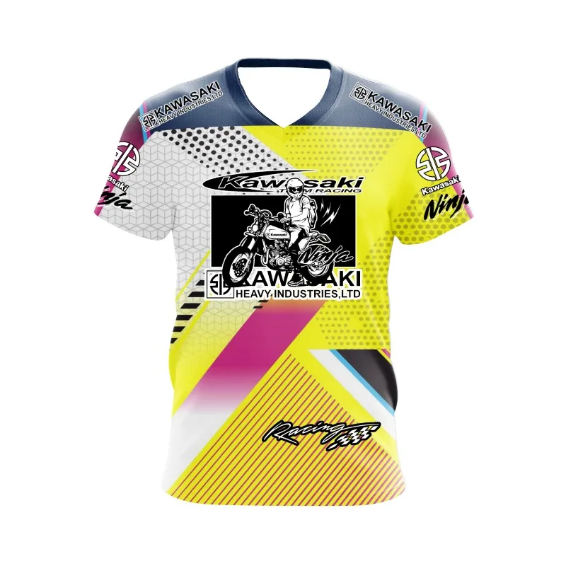 2025 الصيف دراجة نارية الرياضة كاواساكي دراجة نارية فريق شعار في الهواء الطلق على الطرق الوعرة المنافسة المشجعين الرجال سباق الدراجات النارية تي شيرت #4