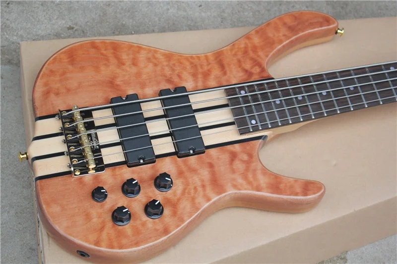 Flyoung Brown 5 Strings Electric Bass Guitar Profectional Bass Guitar Bajo Electrico