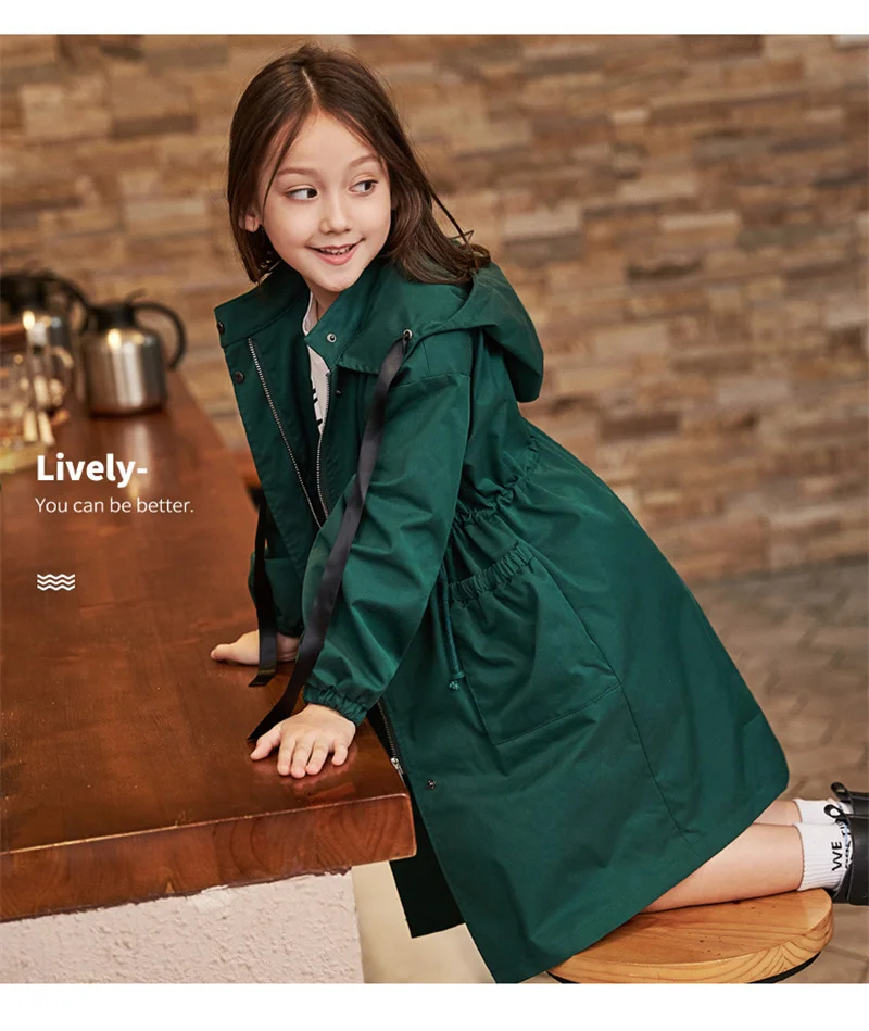 Baby Girl Windbreaker Outerwear Kids Spring Autumn Clothes Long Trench Coat Children Hooded Fashion Jacket Teens Outer Clothing image 3