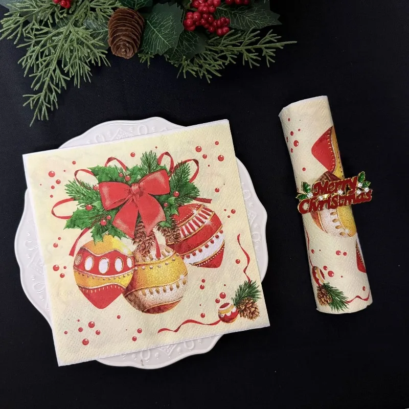 10/20pcs 2Ply Cartoon Babbo Natale Campana Corona Arco Pigna Modello Tovaglioli Di Natale Decorazione Del Partito Tessuto FAI DA TE Decoupage di Carta