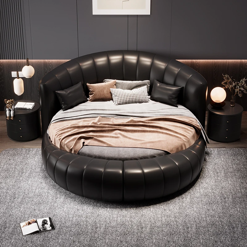 

Modern Black Double Bed Couples Items Circle Frame Wooden Double Bed Modern Luxury Floating Cama Matrimonial Furniture For Home