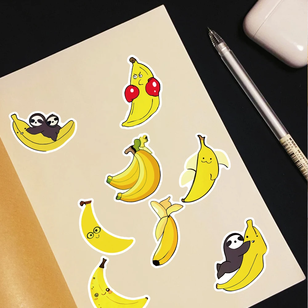 54 قطعة من ملصقات الرسوم المتحركة اللطيفة المضحكة Kawaii Banana مجموعة شارات لأجهزة الكمبيوتر المحمول وزجاجة المياه ولوح التزلج وديكور جراب الهاتف