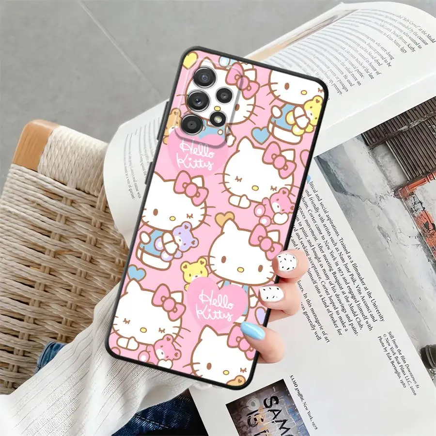 سانريو القرفة مرحبا كيتي حافظة لهاتف سامسونج جالاكسي A34 A23 A54 A26 A25 A36 A16 A52 A15 A32 A24 A55 A53 A35 A17 A56 أسود ناعم #5