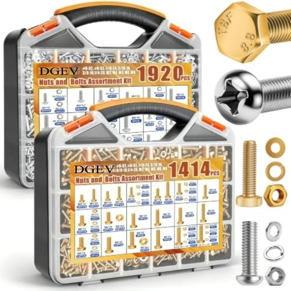 334PCS Nut and Bolt Combination Kit Metric and SAE, Cross Head and 8.8 Grade Metric Hexagonal Bolts, Nuts, Lock washers.
